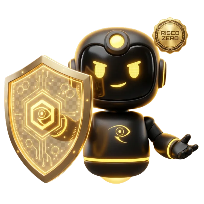 Mascote OFT-Review com escudo "Risco Zero" representando o Seguro Aprovação